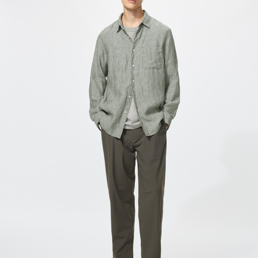 Uniqlo Премиальная льняная рубашка в полоску