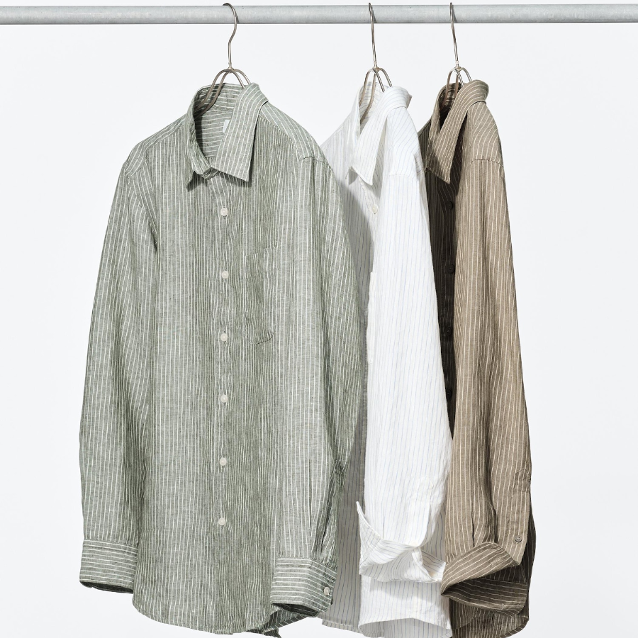Uniqlo Премиальная льняная рубашка в полоску
