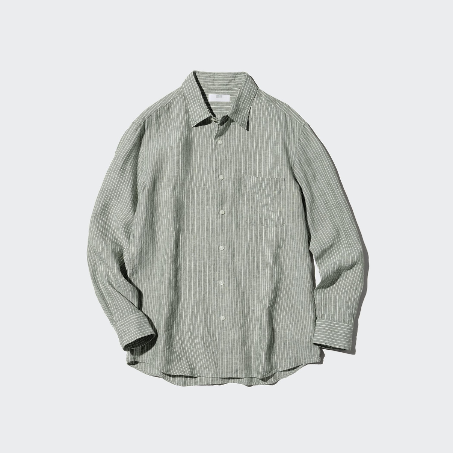 Uniqlo Премиальная льняная рубашка в полоску