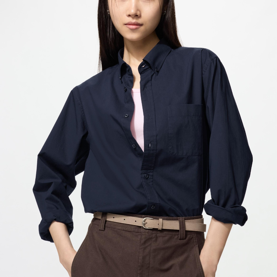 Uniqlo Рубашка из хлопковой ткани с воротником на пуговицах