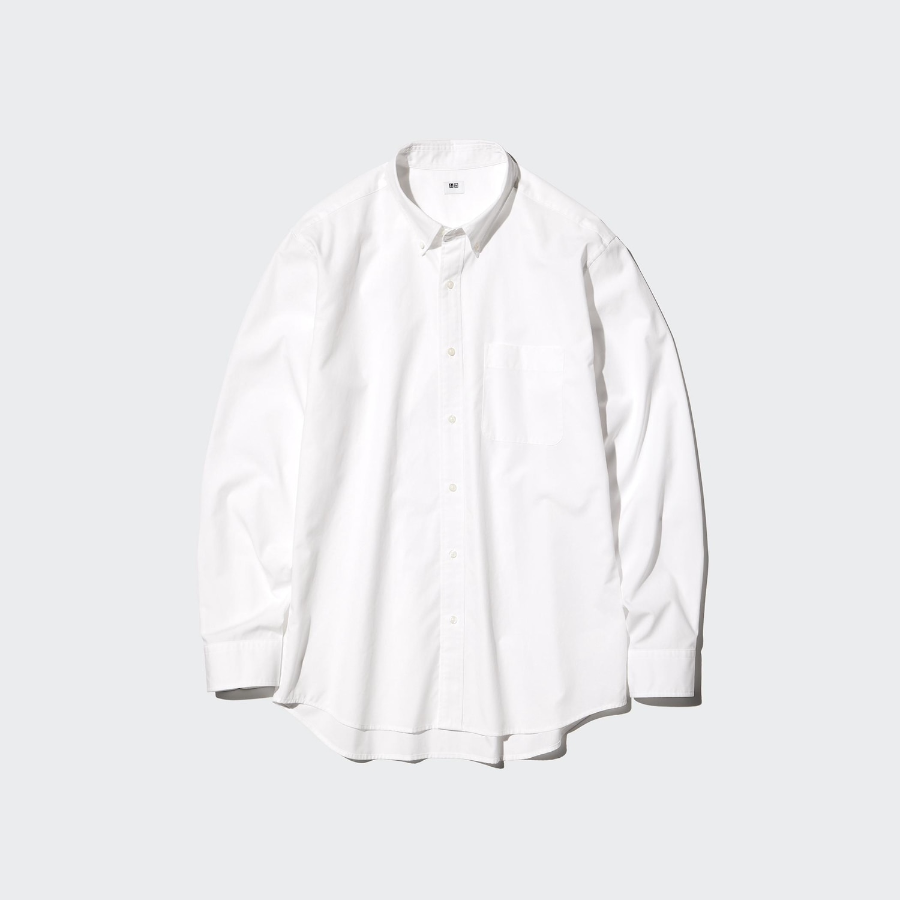 Uniqlo Рубашка из хлопковой ткани с воротником на пуговицах