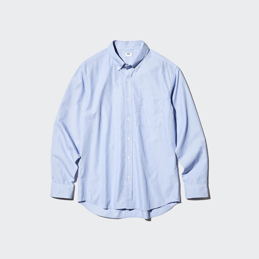 Uniqlo Рубашка из поплина с воротником на пуговицах, в тонкую полоску