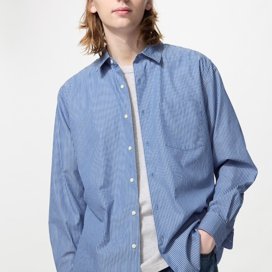 Uniqlo Рубашка из поплина в полоску с воротником button-down