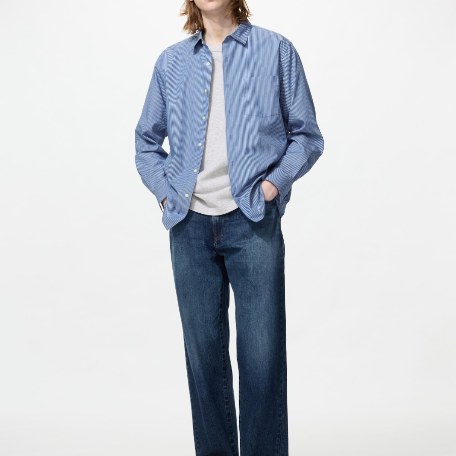 Uniqlo Рубашка из поплина в полоску с воротником button-down