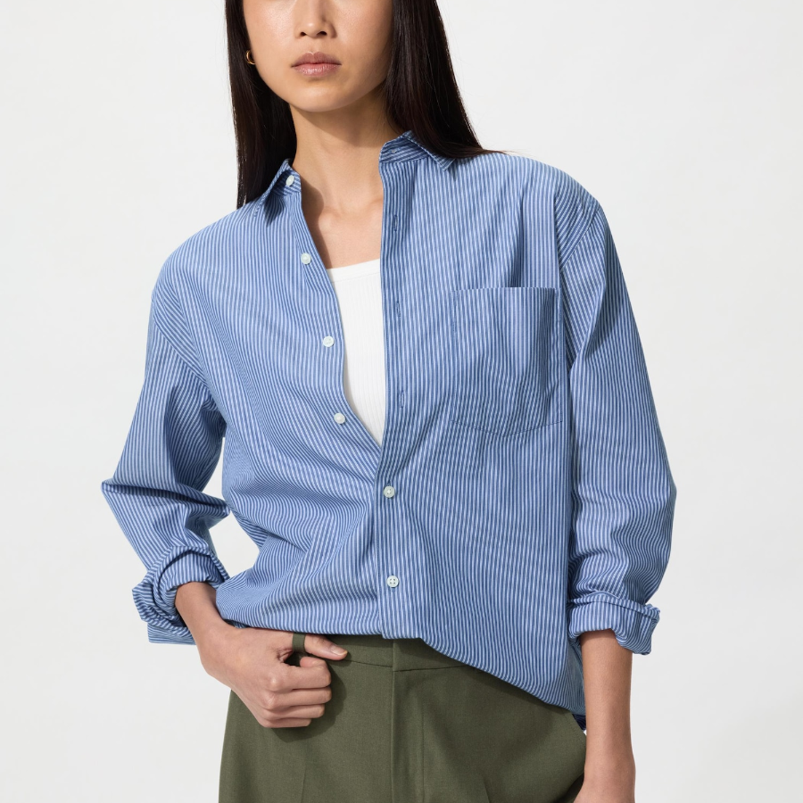 Uniqlo Рубашка из поплина в полоску с воротником button-down