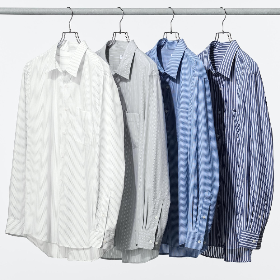 Uniqlo Рубашка из поплина в полоску с воротником button-down