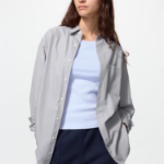 Uniqlo Хлопковая рубашка в полоску с классическим воротником