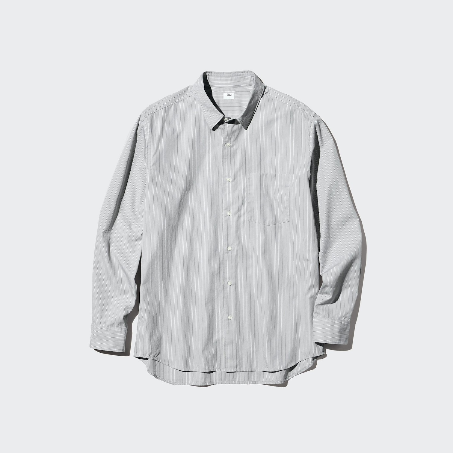 Uniqlo Хлопковая рубашка в полоску с классическим воротником