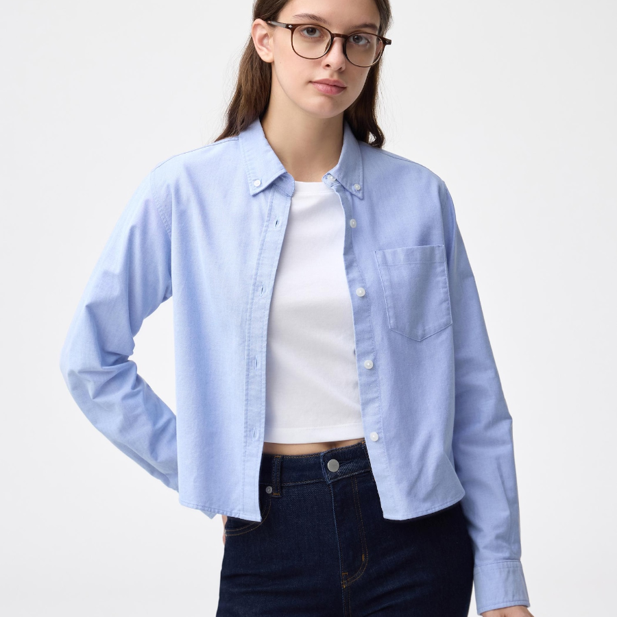 Uniqlo Оксфордская укороченная рубашка GU