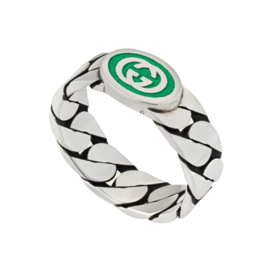 Gucci Interlocking G Enamel Ring Silver