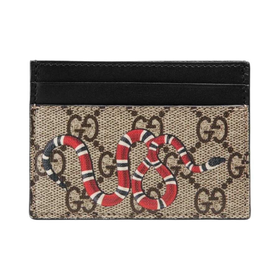 Gucci Bestiary Kingsnake Print Card Case Beige Ebony