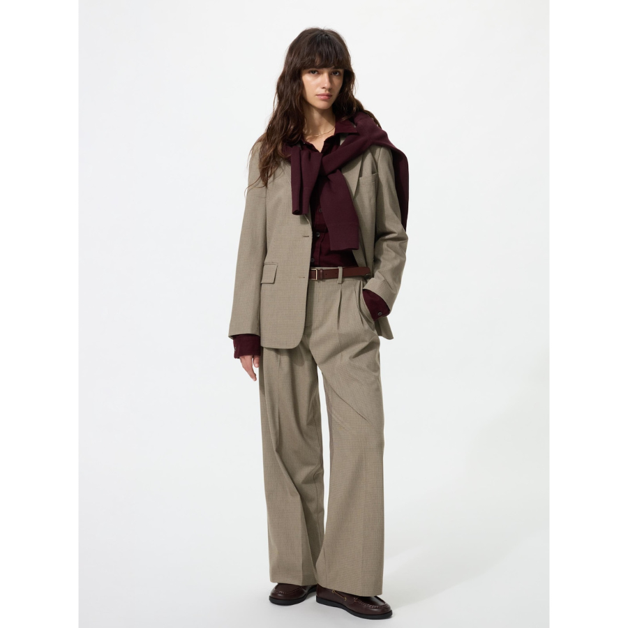 Uniqlo Smart Tuck Wide Pants Check
