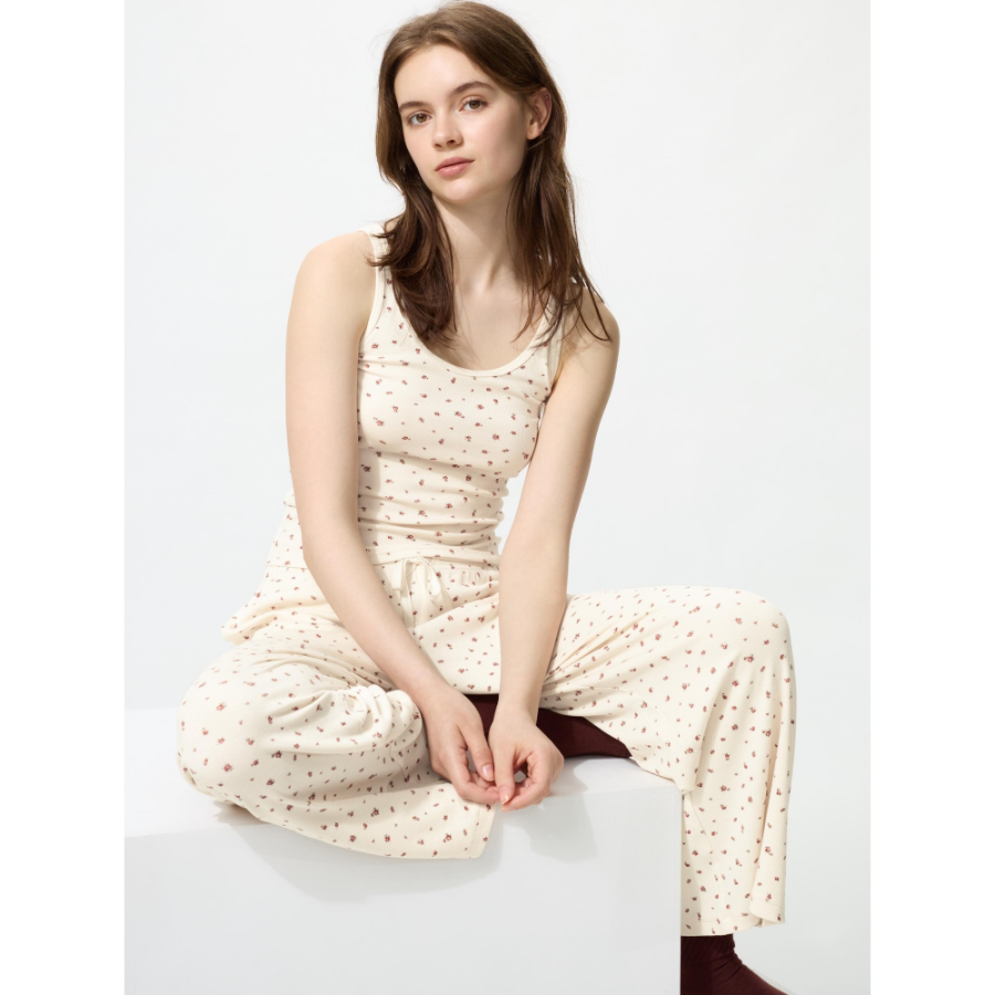 Uniqlo Ribbed Wide Easy Pants Flower