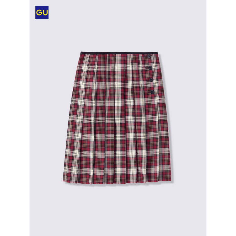 Uniqlo Side Button Pleated Check Skirt