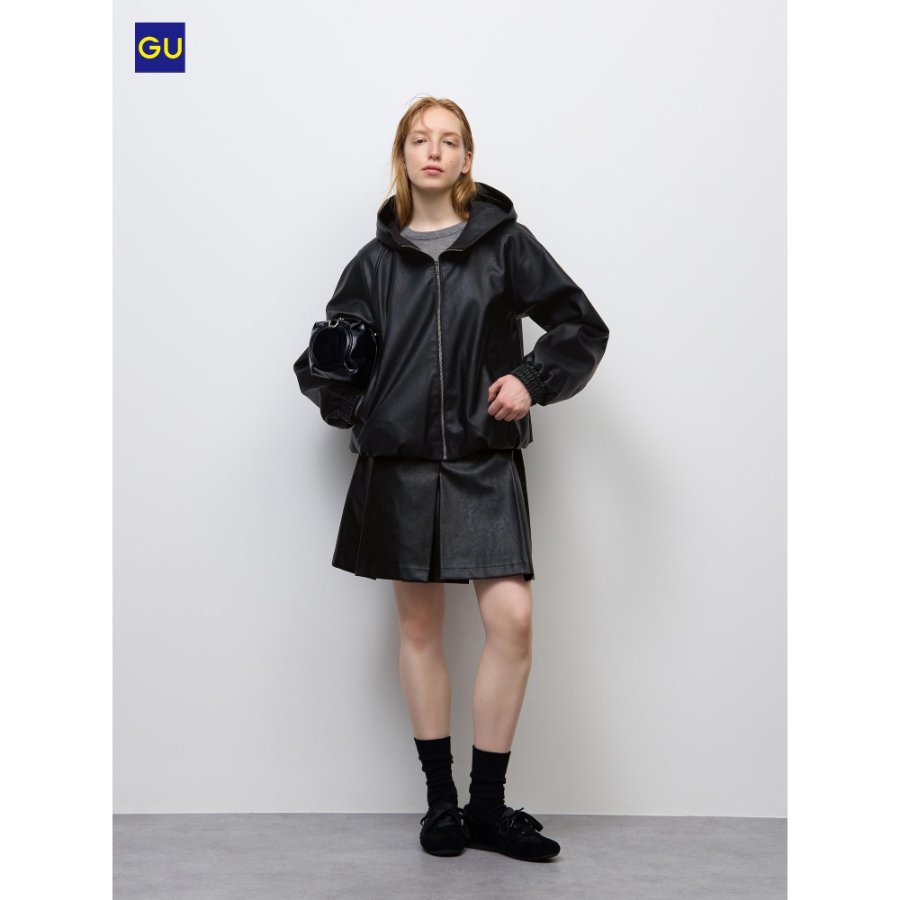 Uniqlo GU Box Pleats Skirt Fake Leather