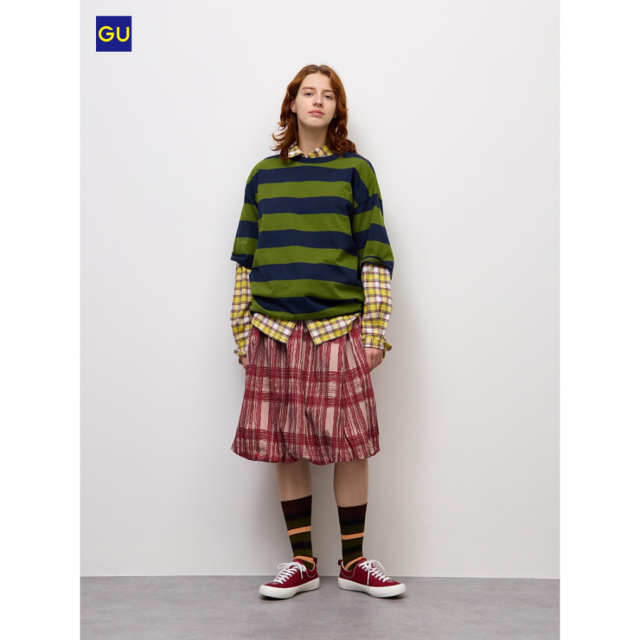 Uniqlo Balloon Check Midi Skirt