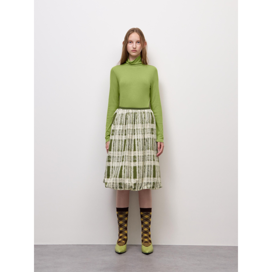 Uniqlo Balloon Check Midi Skirt