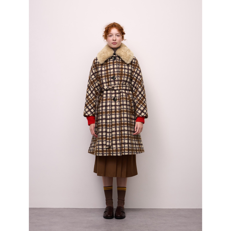 Uniqlo Belted A-Line Long Coat (Check)