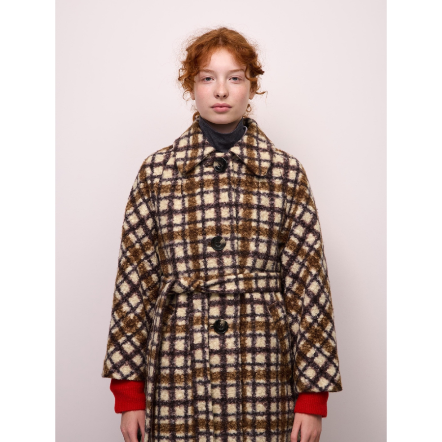 Uniqlo Belted A-Line Long Coat (Check)
