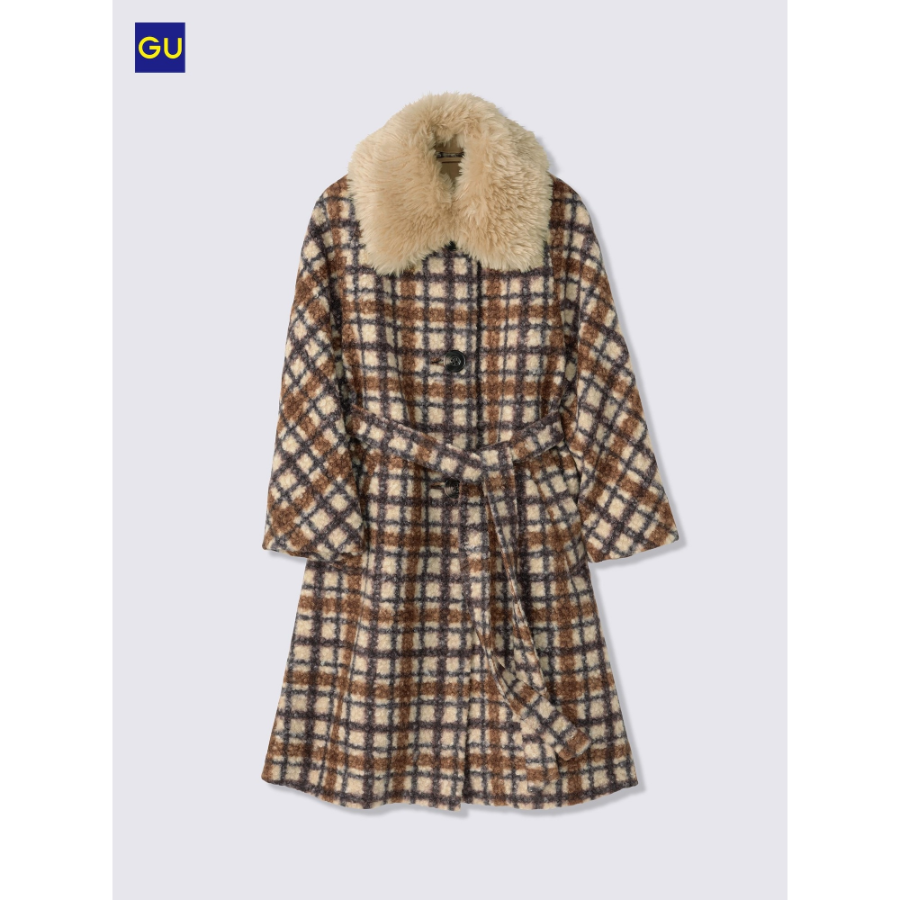 Uniqlo Belted A-Line Long Coat (Check)