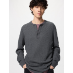 Uniqlo Waffle Henley Neck T Long Sleeve