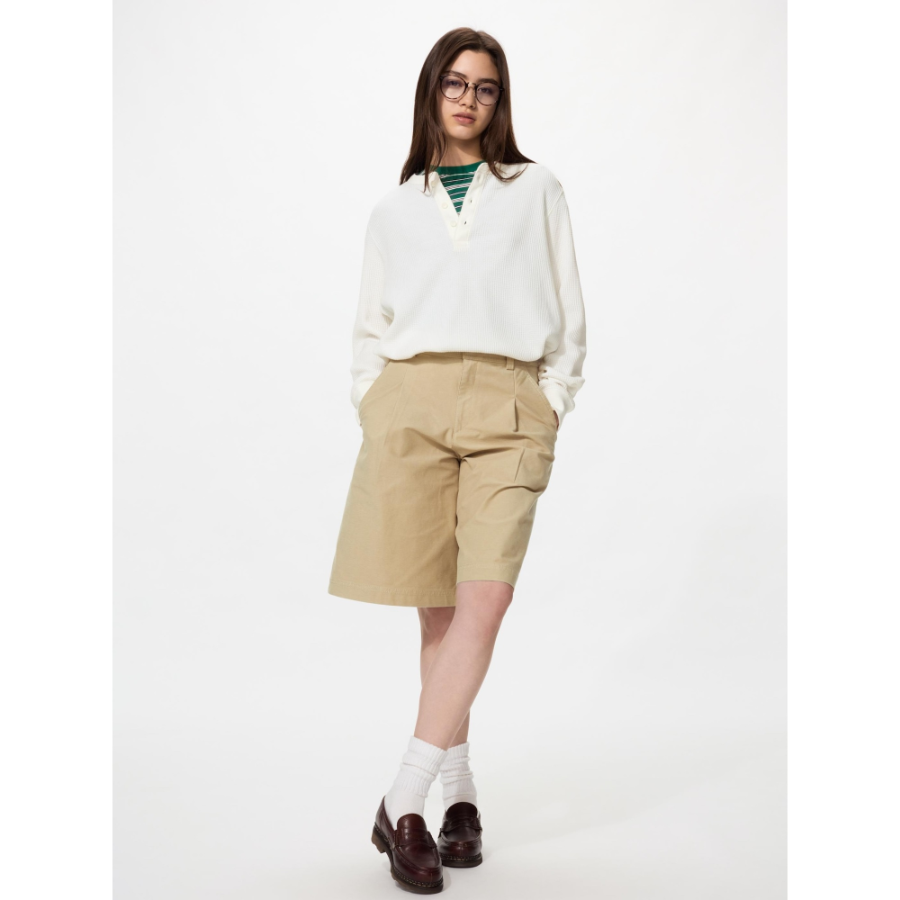 Uniqlo Waffle Henley Neck T Long Sleeve