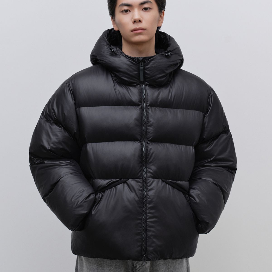 Musinsa Standard Glossed Ripstop Hooded Short Padding Jacket Black