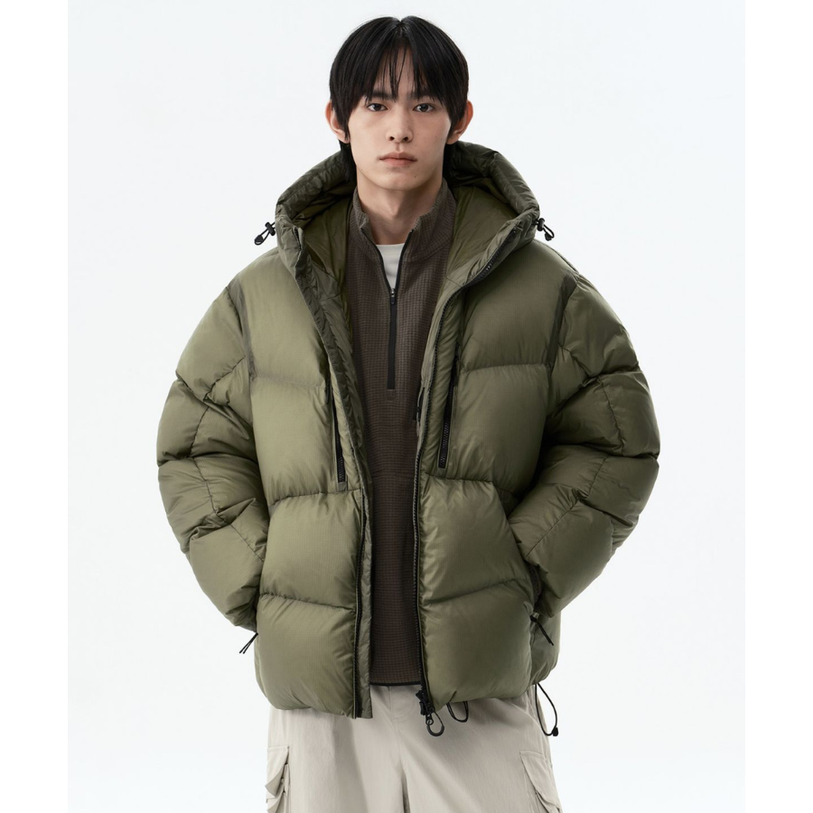 Musinsa Standard City Leisure Sheer Hooded Down Jacket Olive