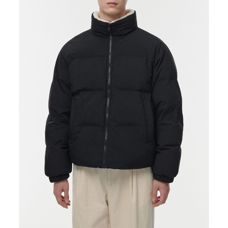 Musinsa Standard Daily Puffer Reversible Fleece Short Padding Jacket Black Cream