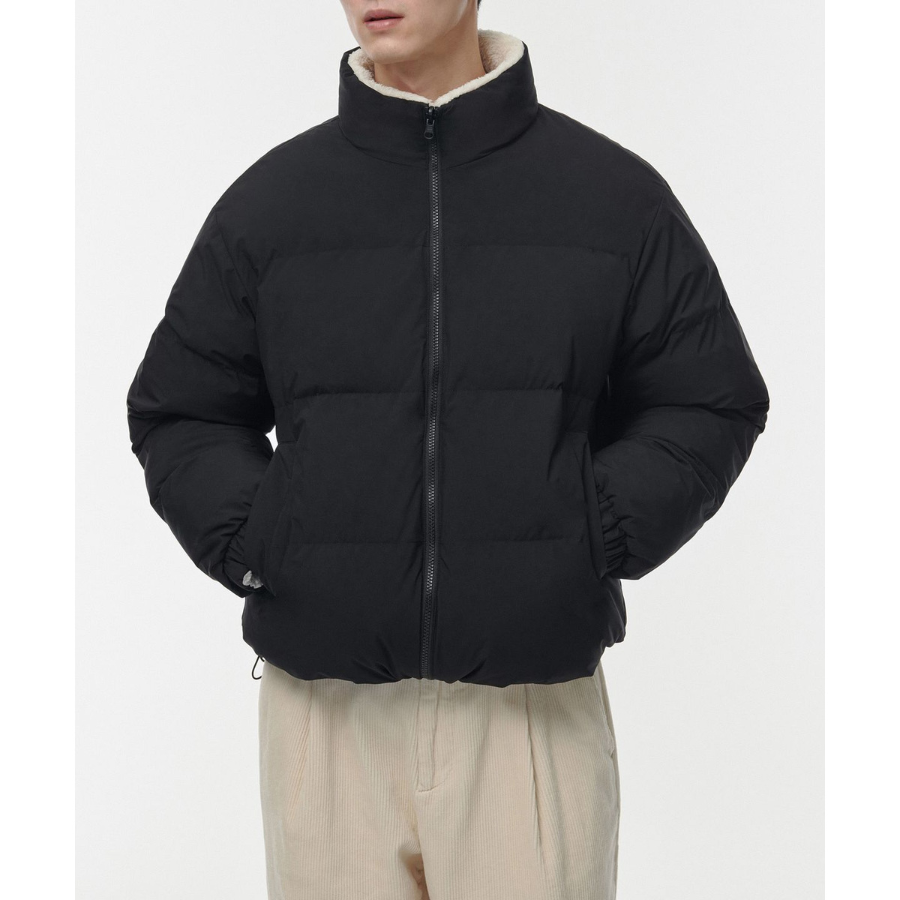 Musinsa Standard Daily Puffer Reversible Fleece Short Padding Jacket Black Cream