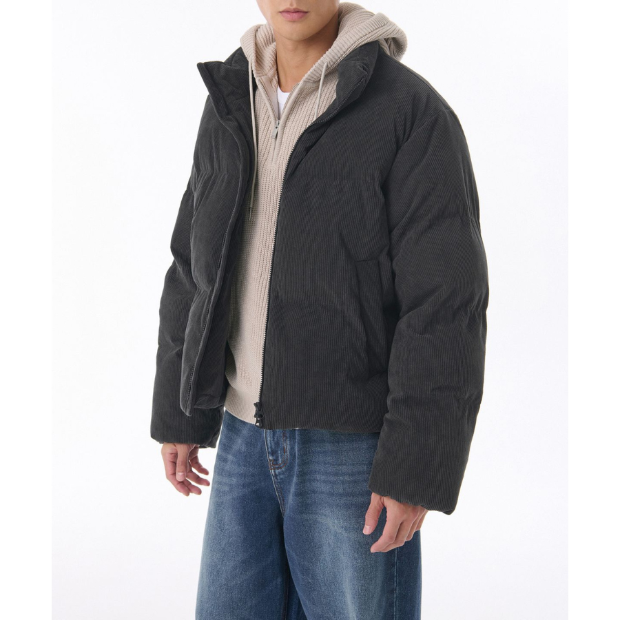 Musinsa Standard Daily Puffer Corduroy Short Padding Jacket Dark Grey