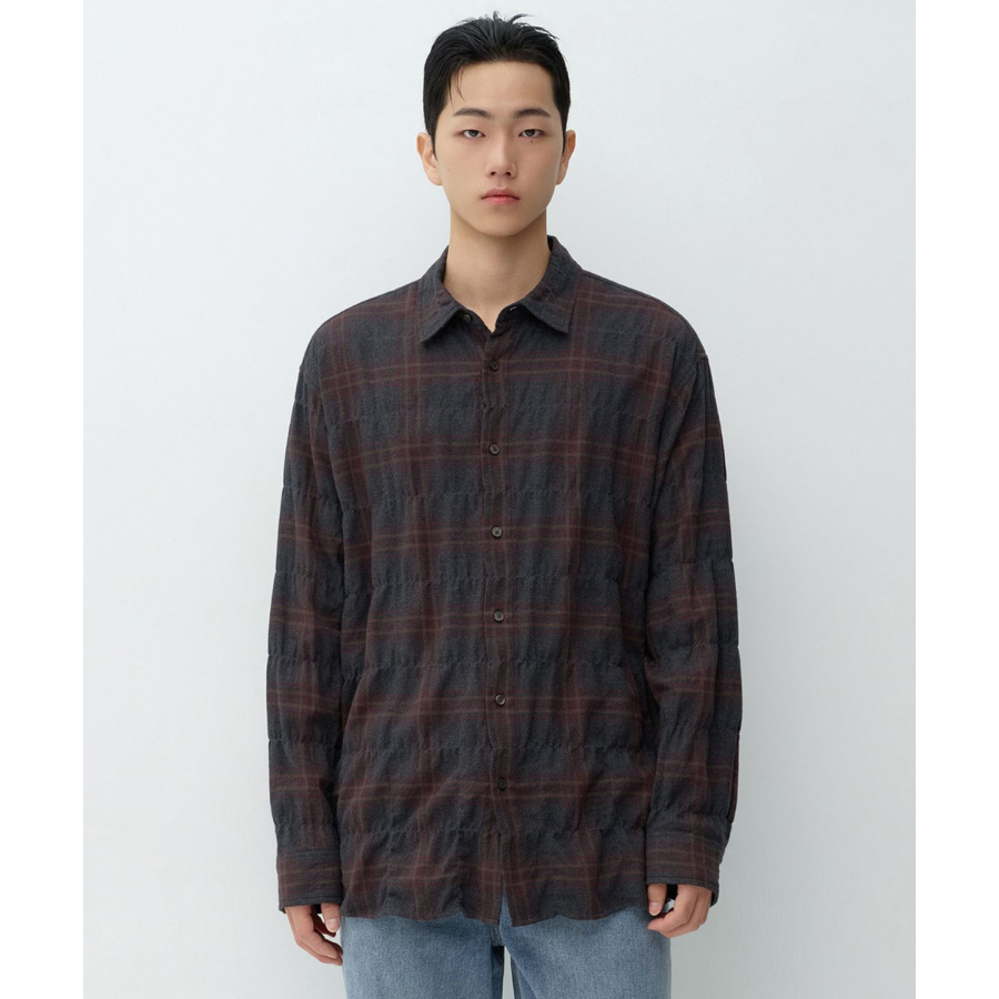 Musinsa Standard Relaxed Crinkle Flannel Check Shirt Dark Grey Burgundy