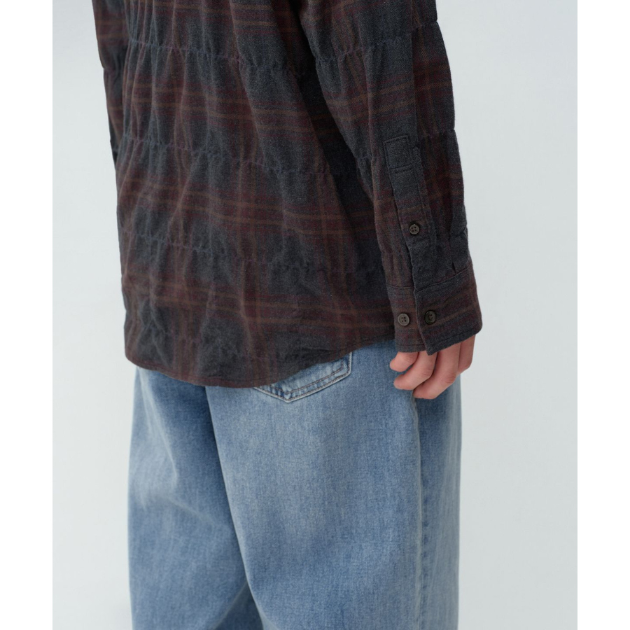 Musinsa Standard Relaxed Crinkle Flannel Check Shirt Dark Grey Burgundy