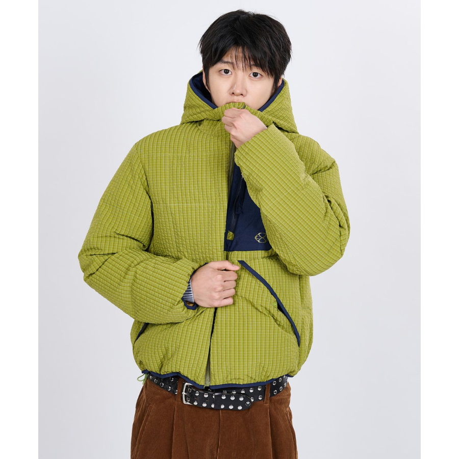 Nontype Check Hoodie Down Jacket Green