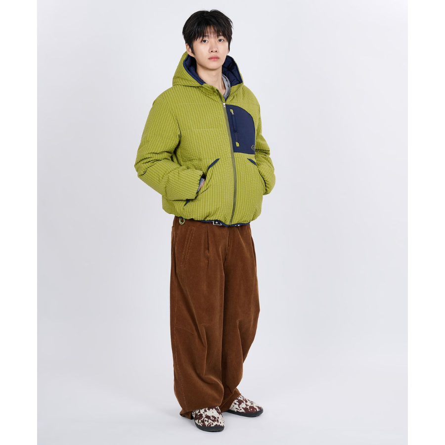 Nontype Check Hoodie Down Jacket Green