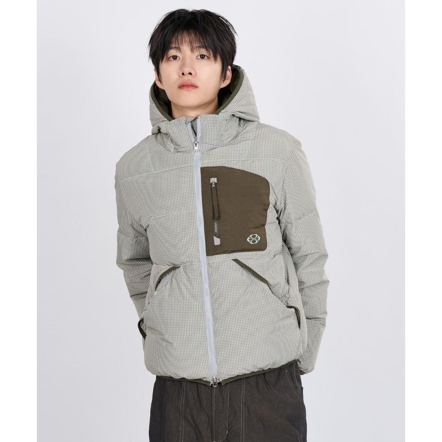 Nontype Check Hoodie Down Jacket Grey