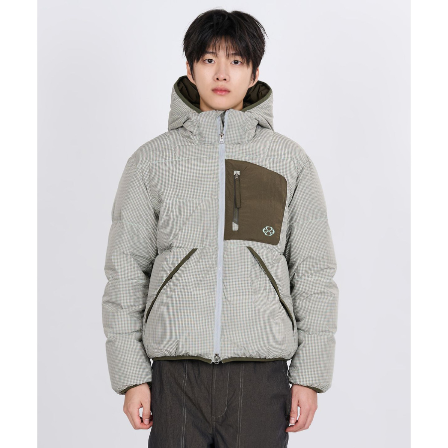 Nontype Check Hoodie Down Jacket Grey