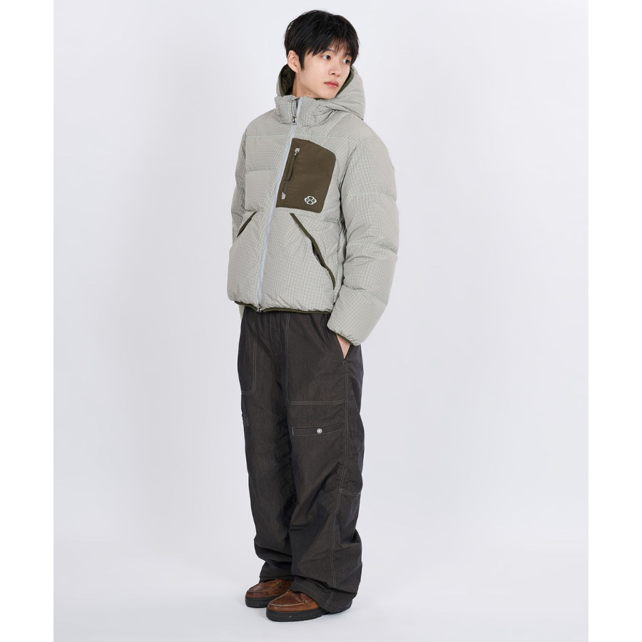 Nontype Check Hoodie Down Jacket Grey