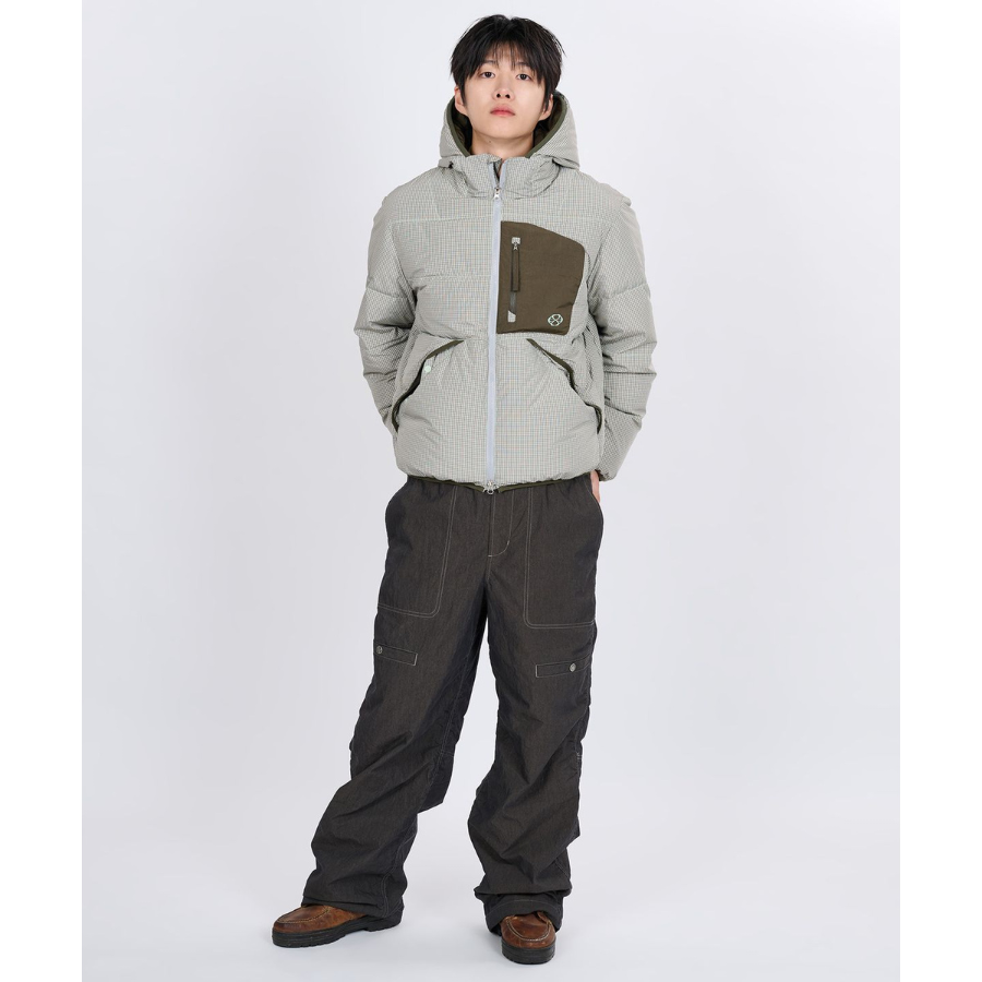 Nontype Check Hoodie Down Jacket Grey