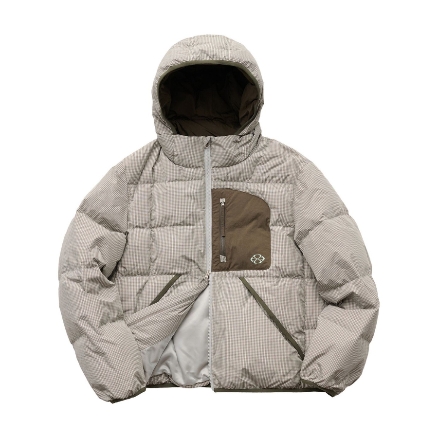 Nontype Check Hoodie Down Jacket Grey