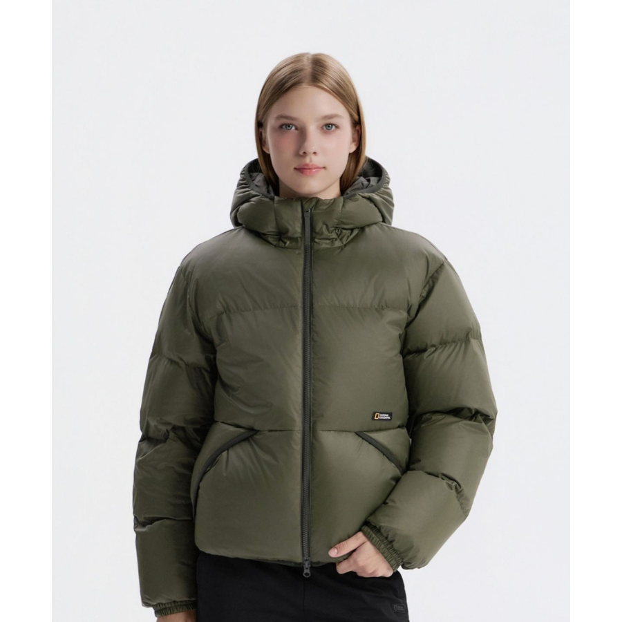 National Geographic Taira Hooded Duck Down Jumper Olive Khaki