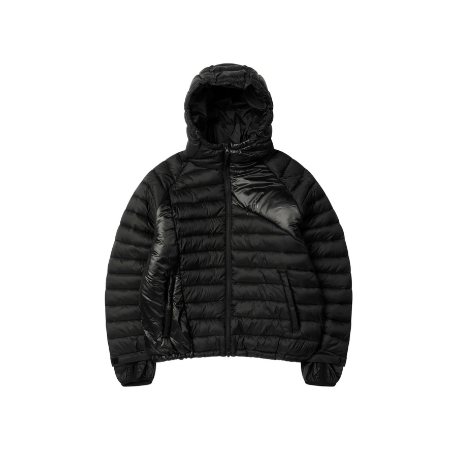 Leathery Curved Line Lightweight Puffer Jacket Black