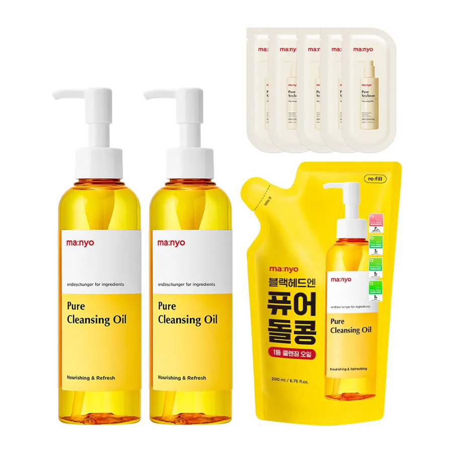 ma:nyo Гидрофильное масло Pure Cleansing Oil 200 мл × 3 + очищающее молочко 2 мл × 5